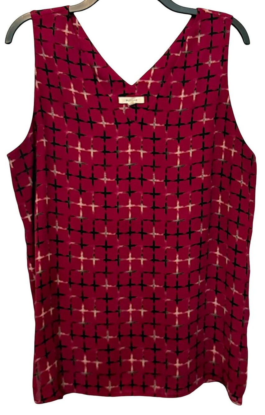 Pleione Tank Top Cross Pattern Burgundy Black Large